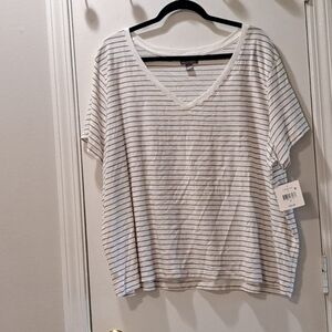 Falls Creek White and Black Striped V-Neck Tee
